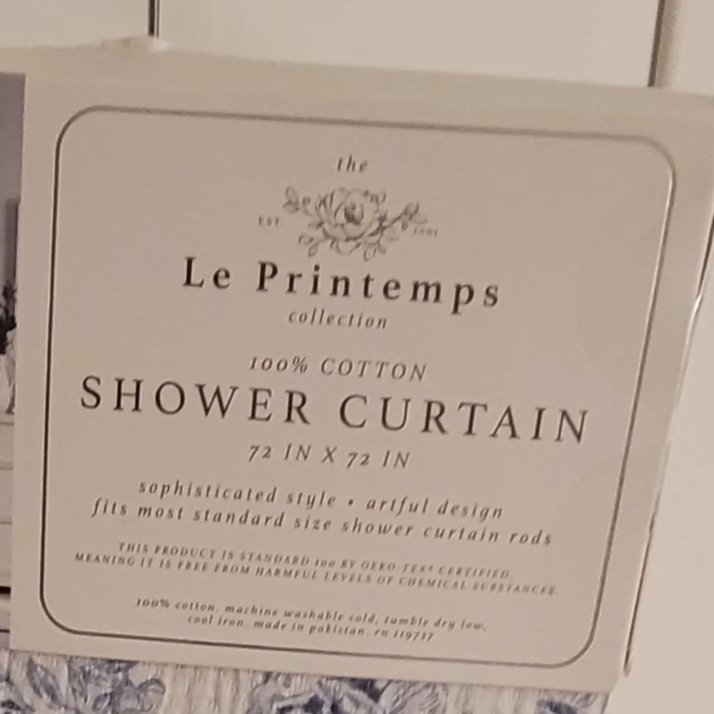 Le Printemps 100% Cotton Shower Curtain 72x72 Blue Floral NEW with Tags